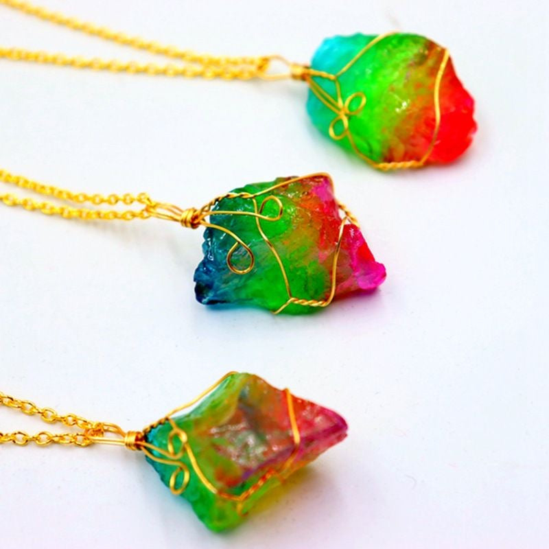 Natural Crystals Energy Multiplier Lucky Wealth Stone Necklace