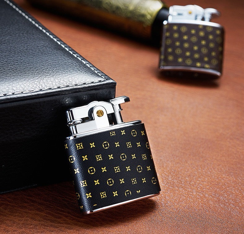 Classic Leather Grain Open Flame Lighter Windproof Kerosene Lighter