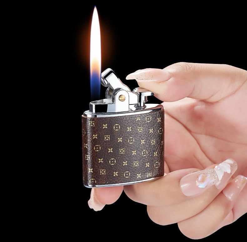 Classic Leather Grain Open Flame Lighter Windproof Kerosene Lighter