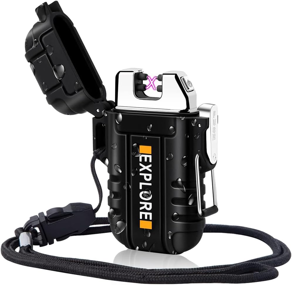 Waterproof Electric Lighter Windproof Dual Arc USB Rechargeable Flameless Plasma Lighters