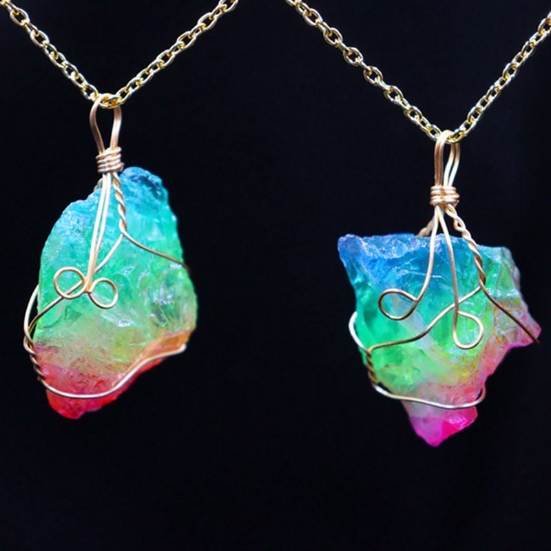 Natural Crystals Energy Multiplier Lucky Wealth Stone Necklace