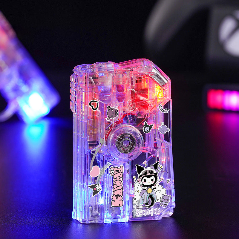 Cartoon Luminous Translucent Folding Rotary Decompression Windproof USB Lighter