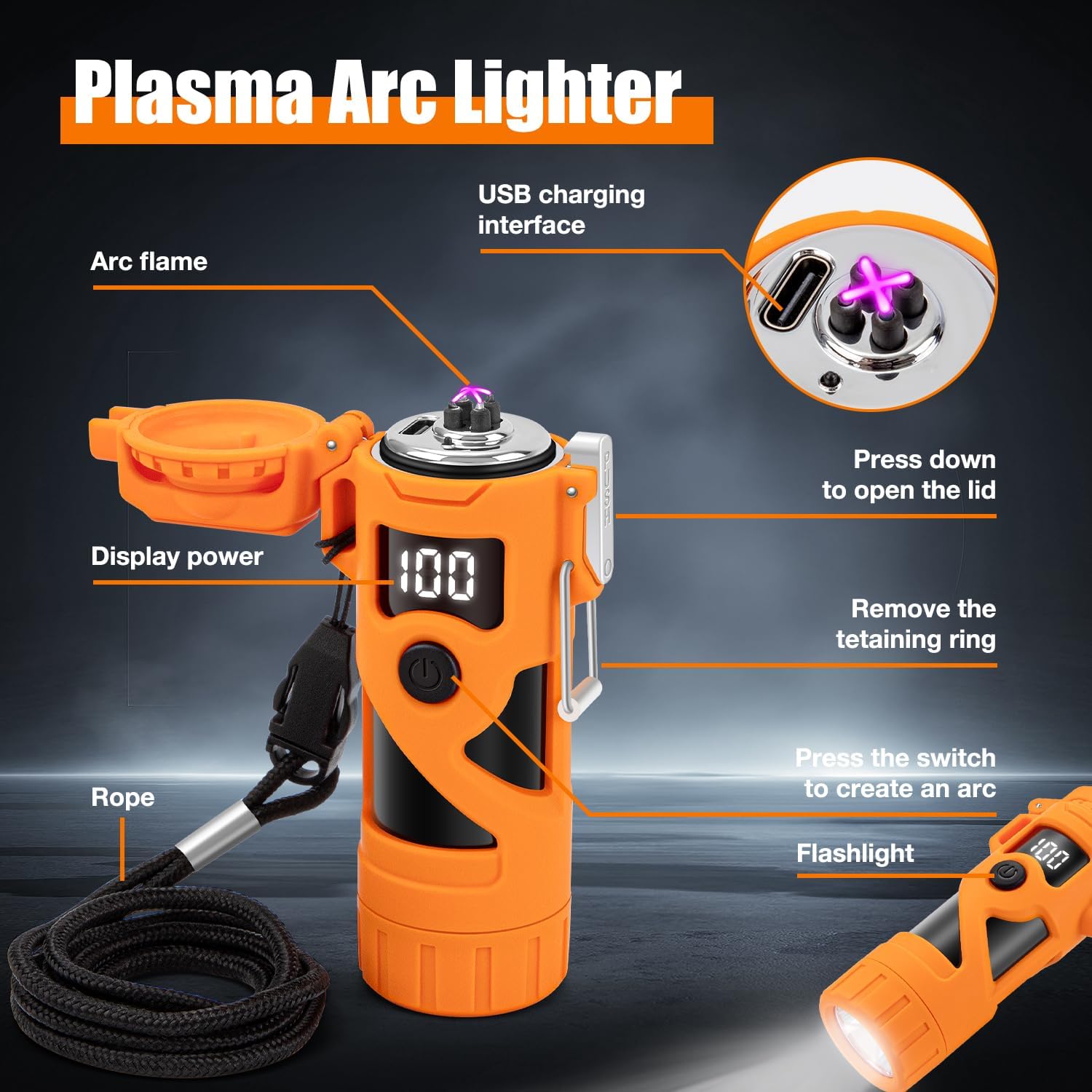 Waterproof Electric Lighter Windproof Dual Arc USB Rechargeable Flameless Plasma Lighters