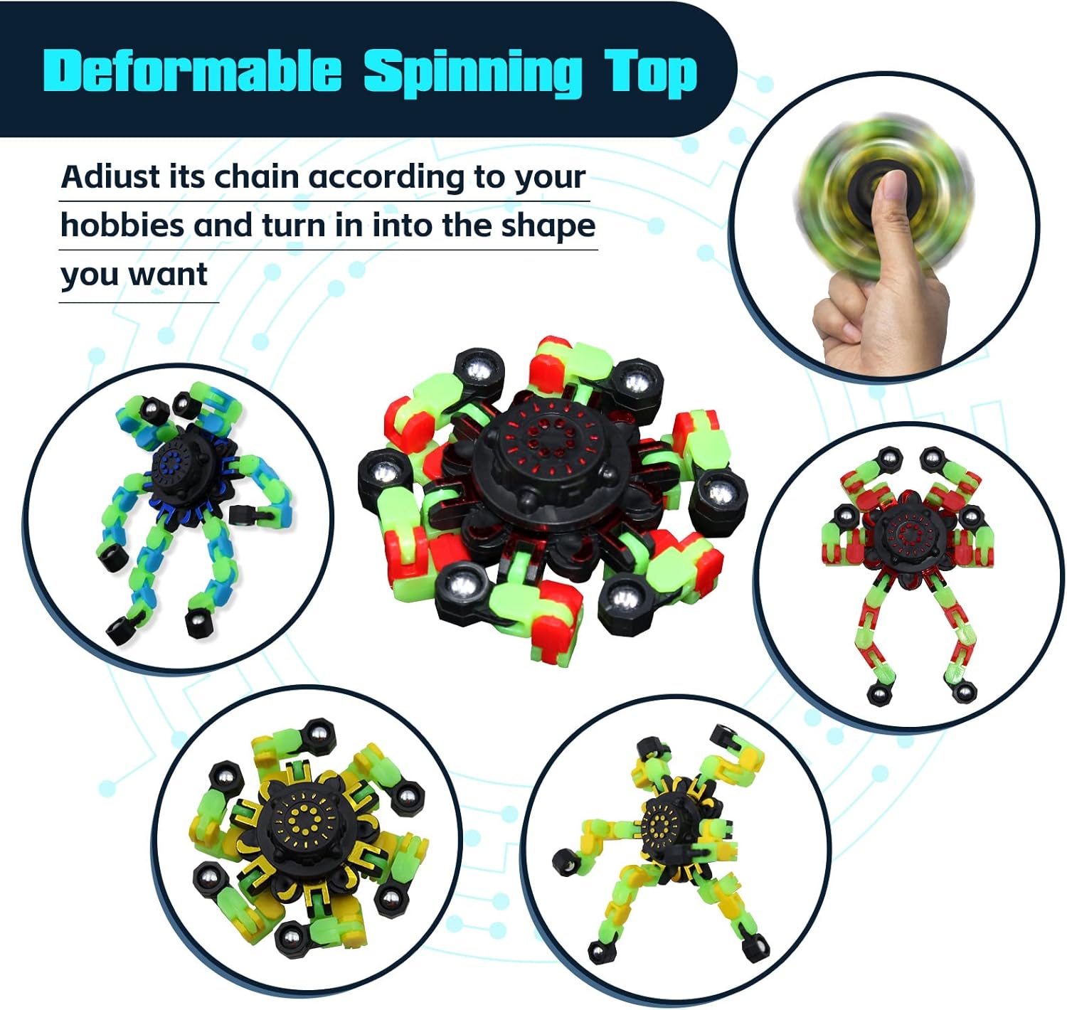 8Pcs Fidget Spinners Decompression Glow in The Dark, Fingertip Gyro DIY Deformable
