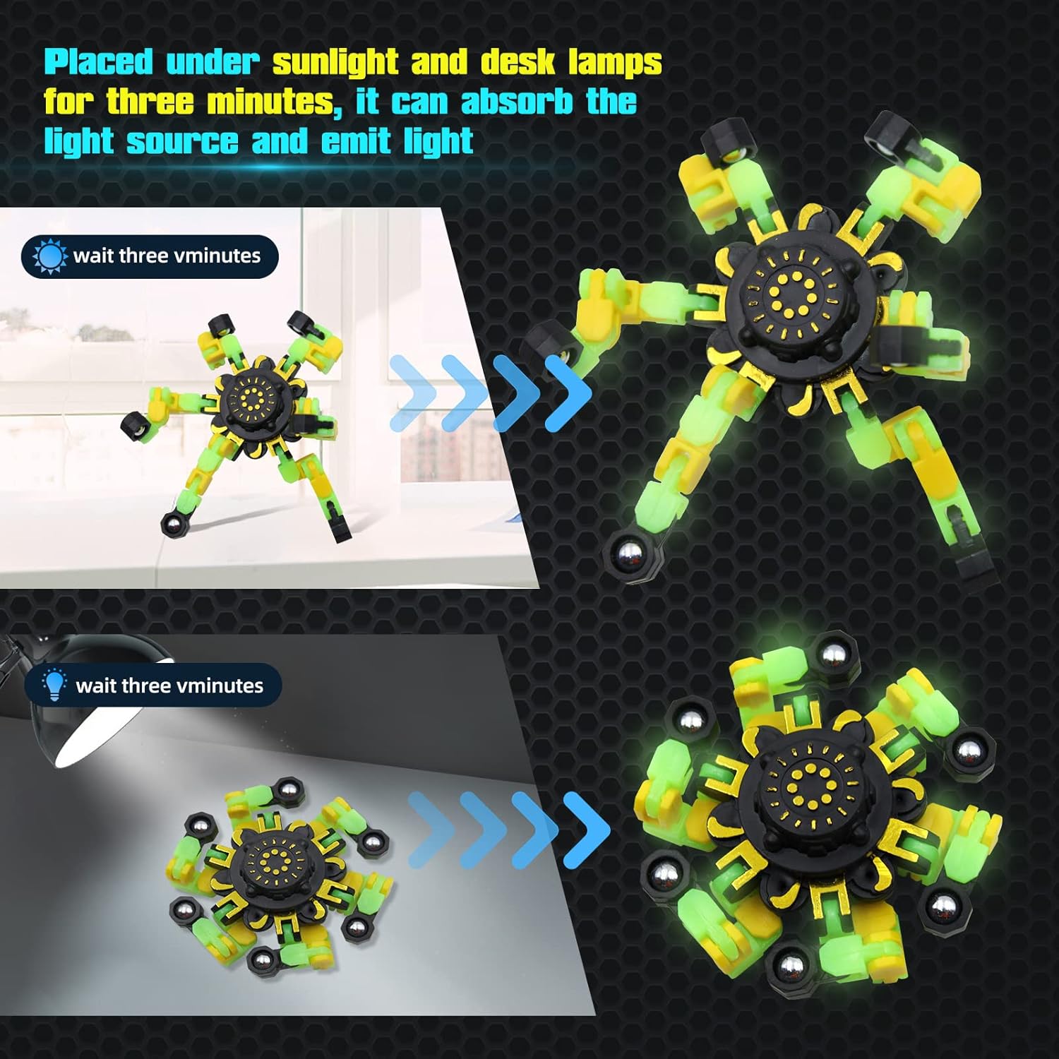 8Pcs Fidget Spinners Decompression Glow in The Dark, Fingertip Gyro DIY Deformable