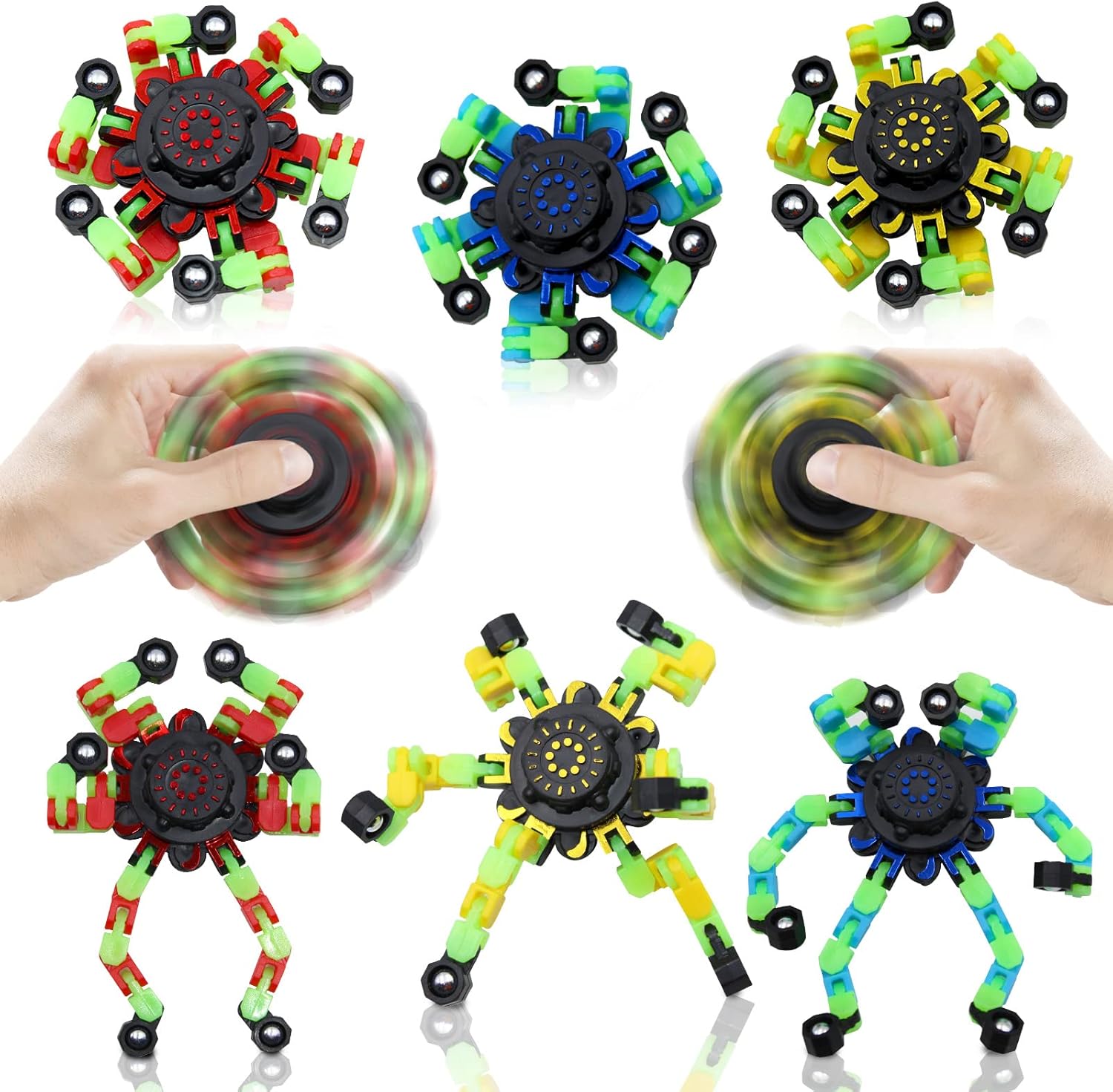 8Pcs Fidget Spinners Decompression Glow in The Dark, Fingertip Gyro DIY Deformable