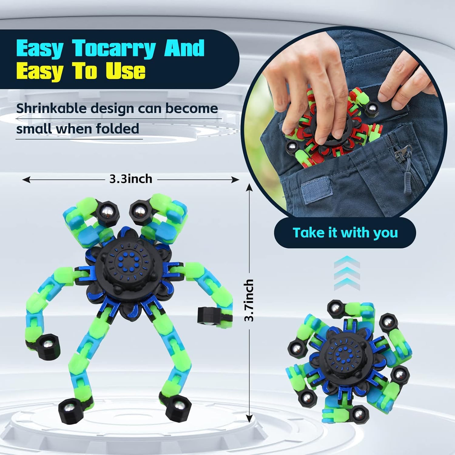 8Pcs Fidget Spinners Decompression Glow in The Dark, Fingertip Gyro DIY Deformable