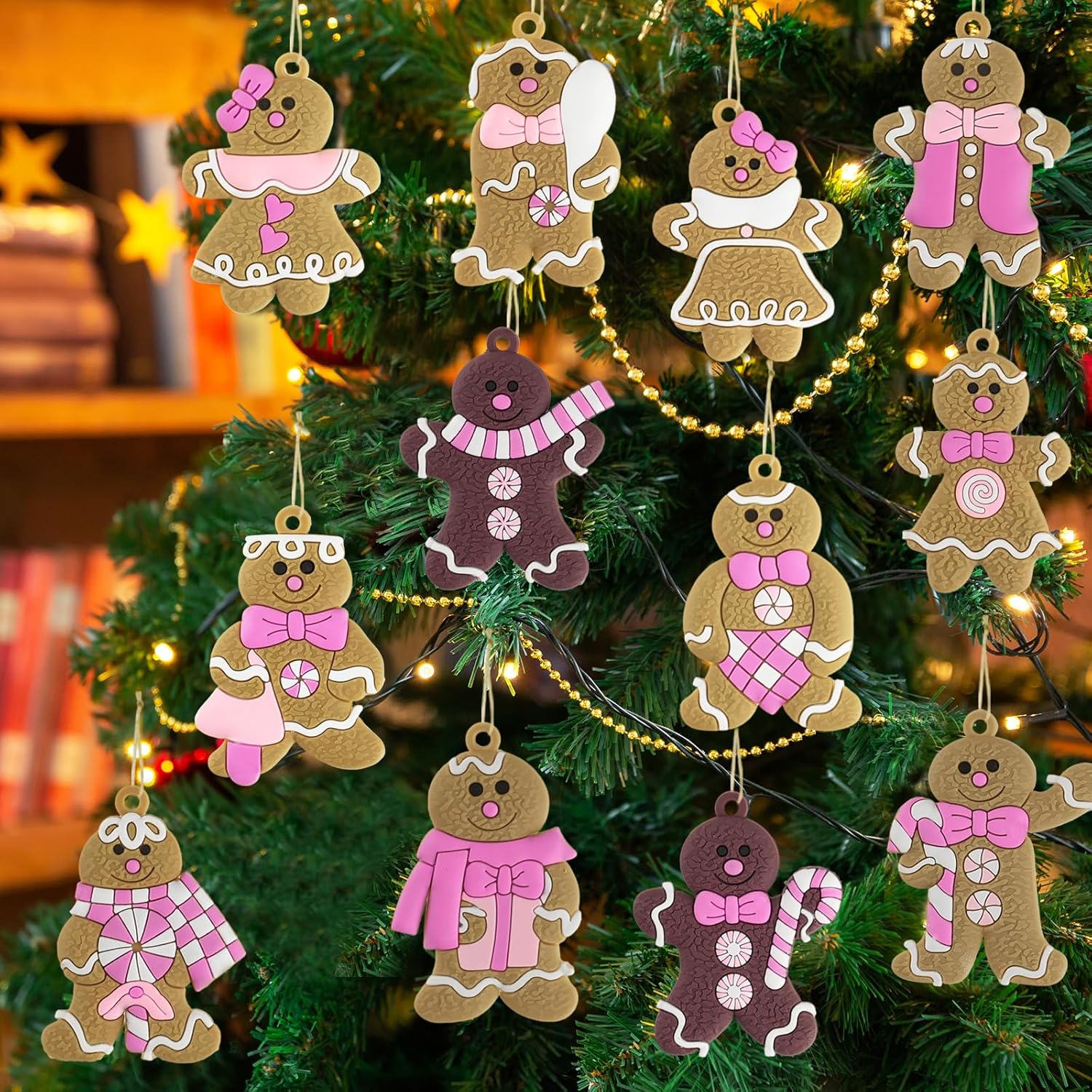 12pcs Gingerbread Man Ornaments Tree Hanging Decorations