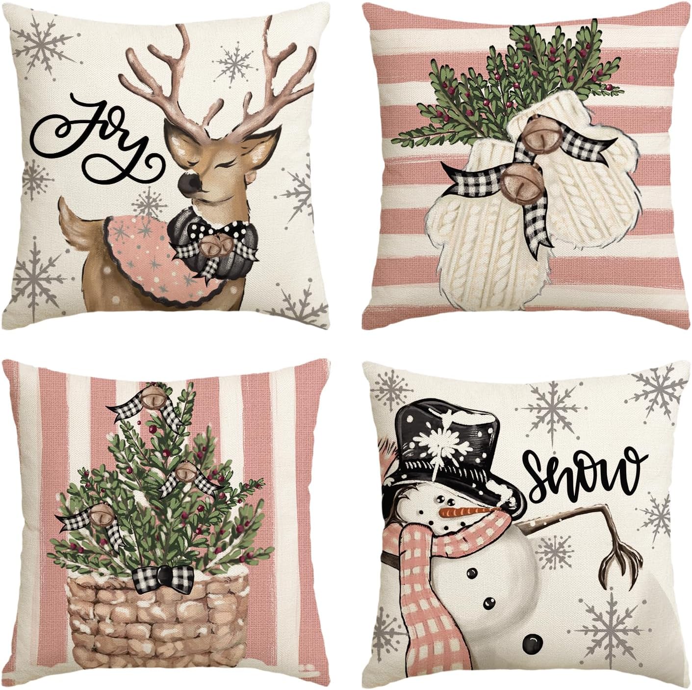 Christmas Snowman Reindeer Gloves Eucalyptus Throw Pillow Covers