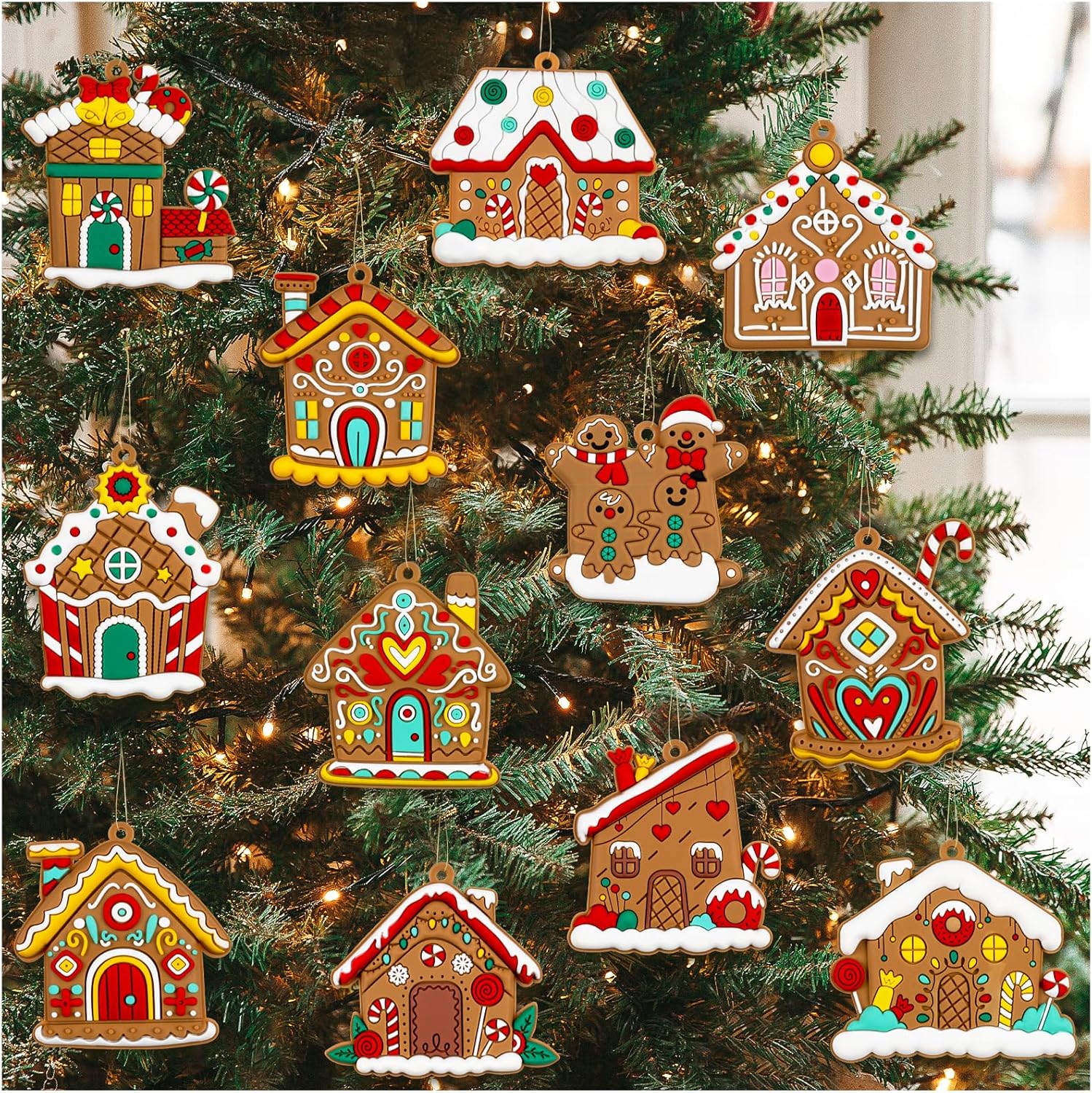 12pcs Gingerbread Man Ornaments Tree Hanging Decorations