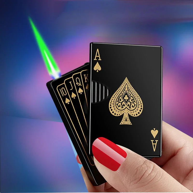 Creative Playing Cards Ace of Spades Lighter Butane Windproof Straight Metal Lighter