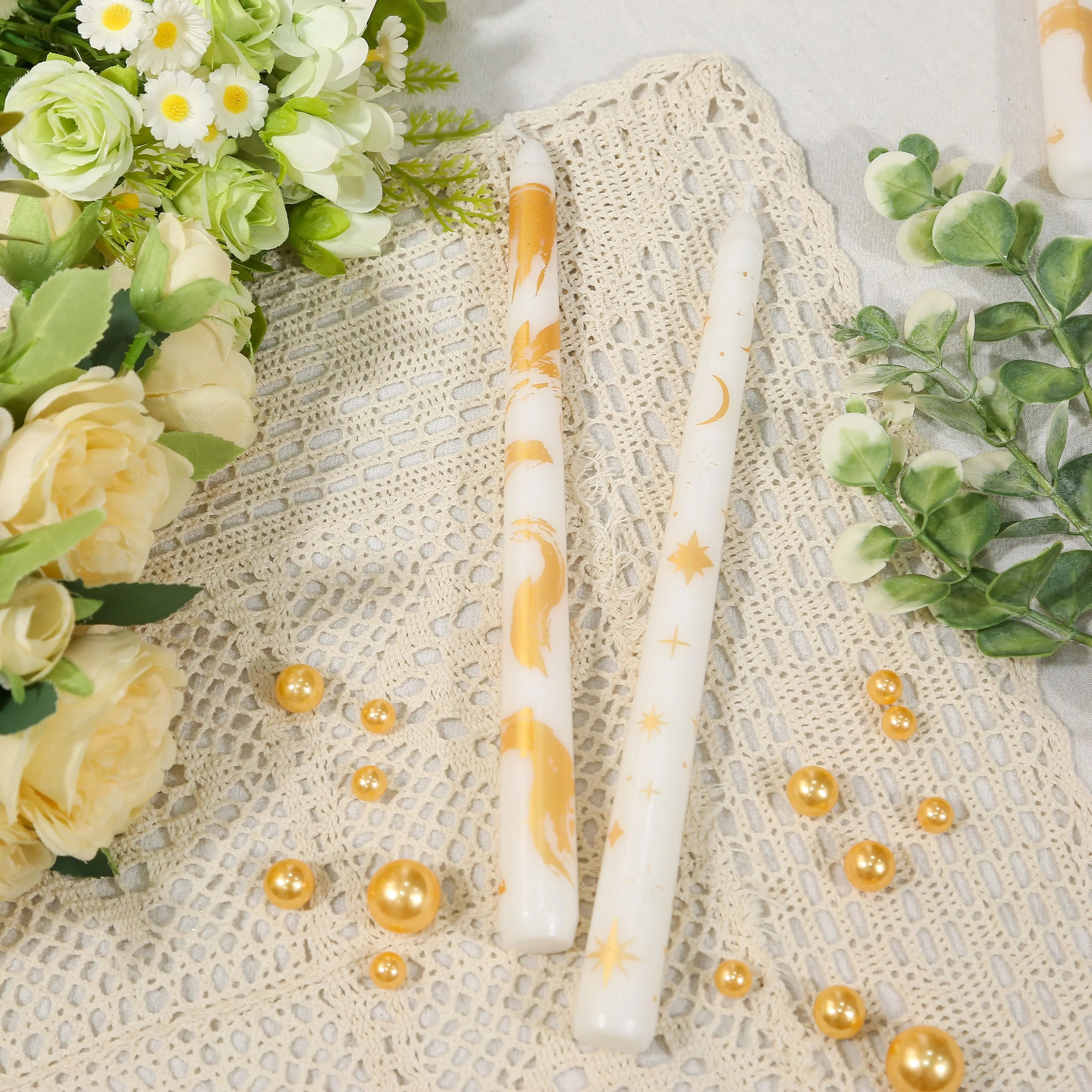 2 Pack 10inch  Unscented Taper Candles with Star, Moon Pattern