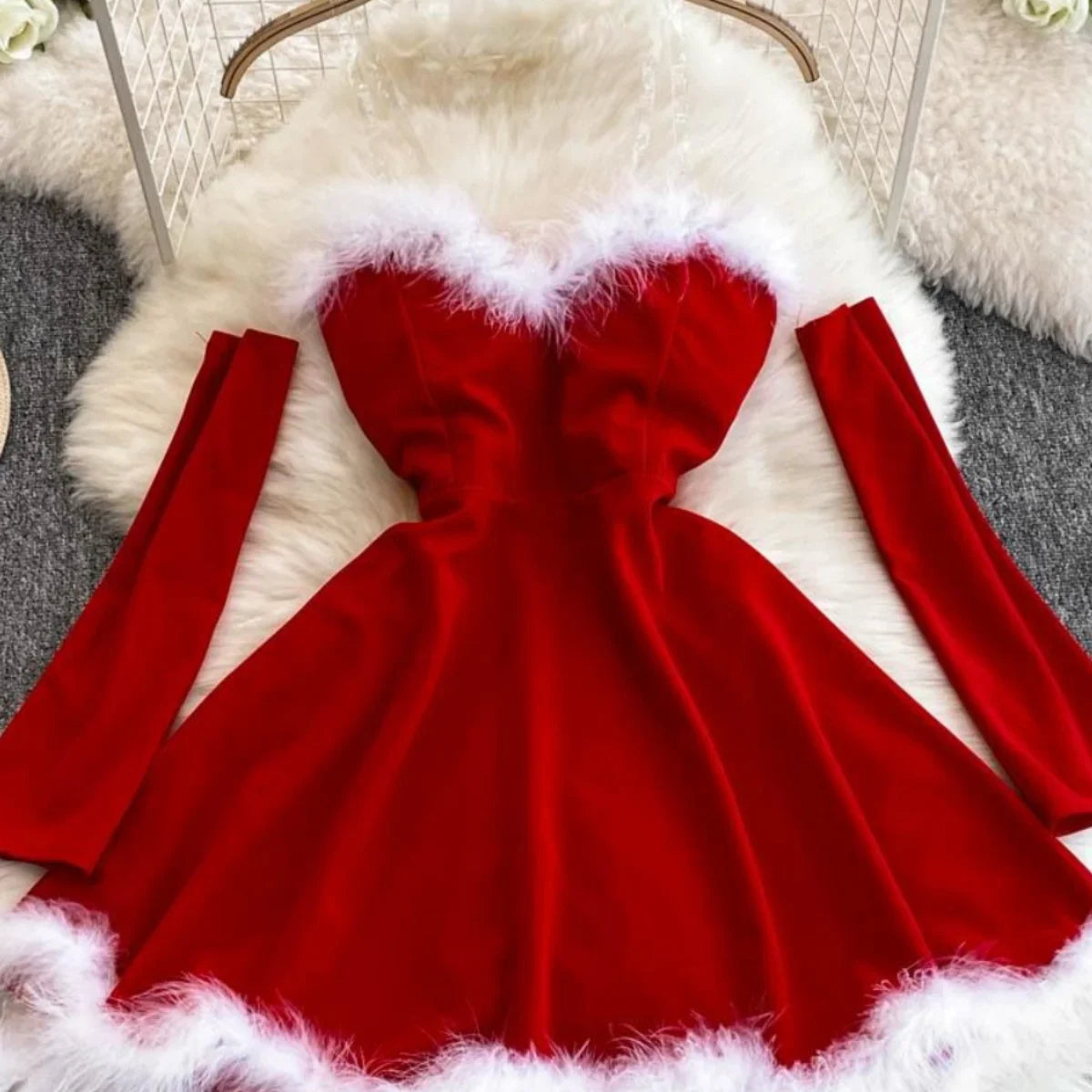 Women's Christmas Dress Sexy Low-cut Waist Ling Dress