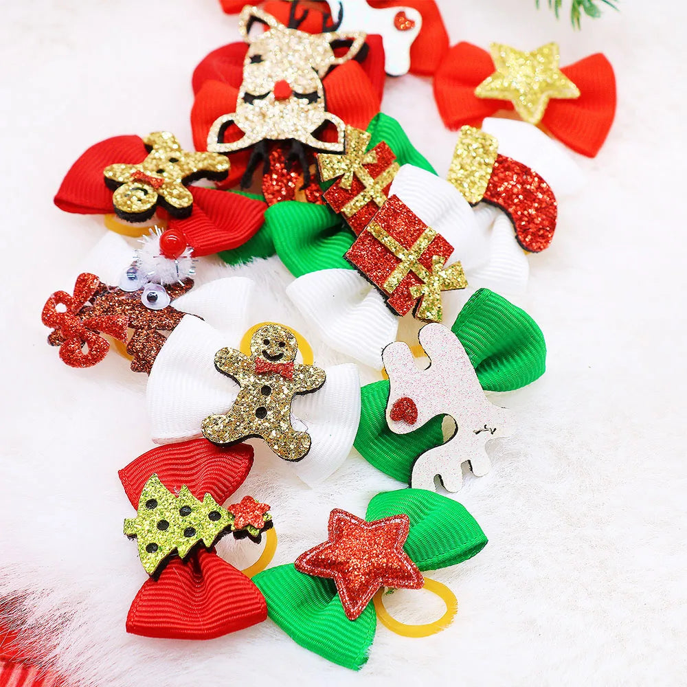 Dog Bows With Rubber Bands For Christmas Party Puppy Bowknots