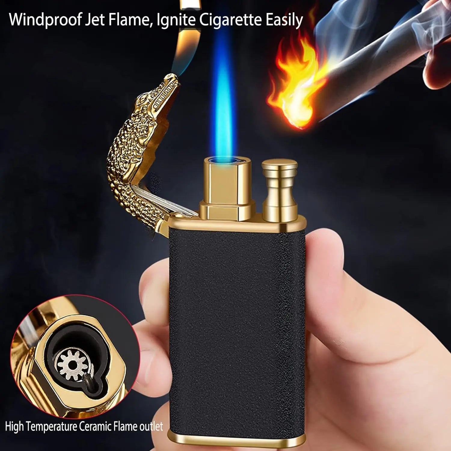Cool Magic Crocodile Dual Flame Torch Lighter Windproof Jet Torch Lighter Refillable Butane
