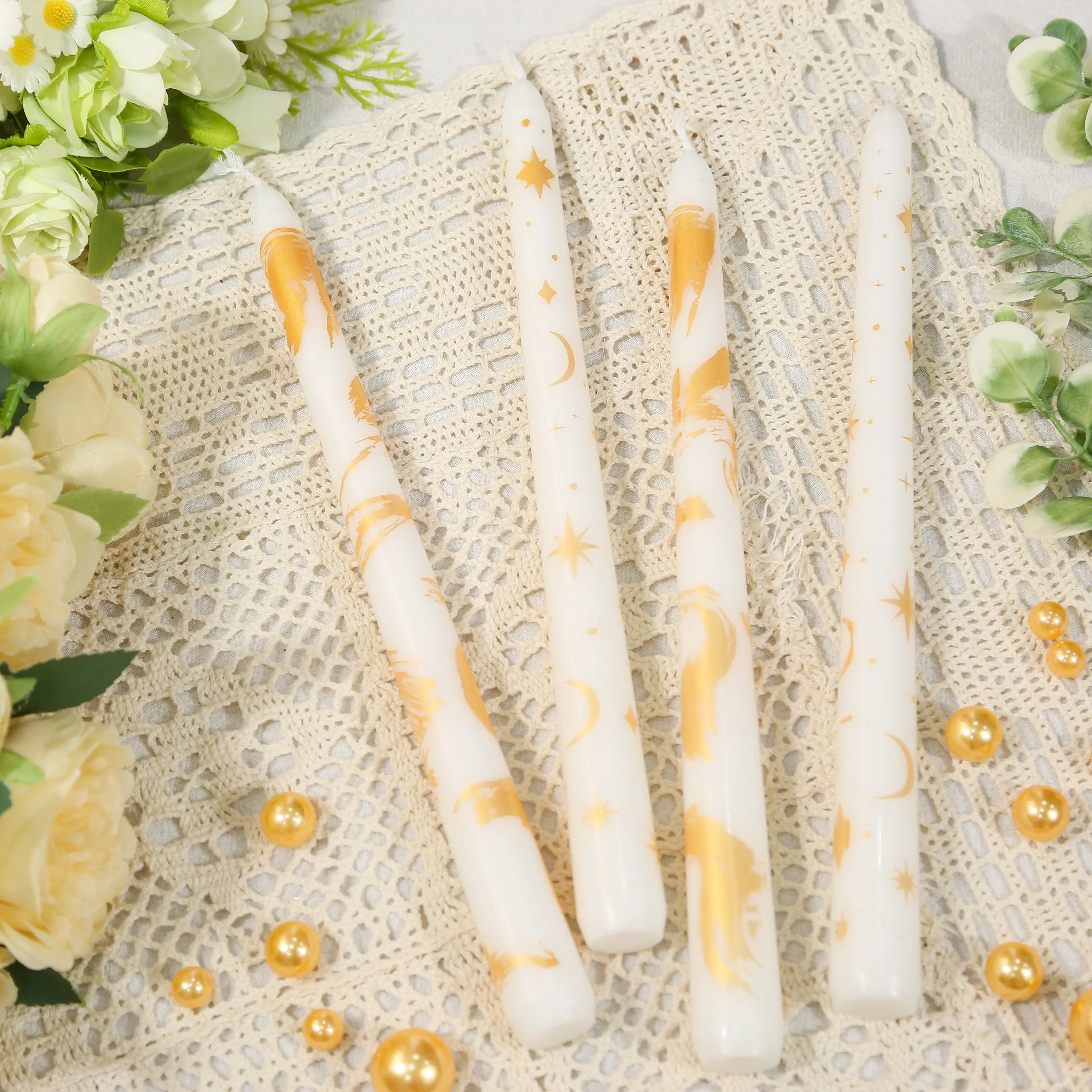 2 Pack 10inch  Unscented Taper Candles with Star, Moon Pattern