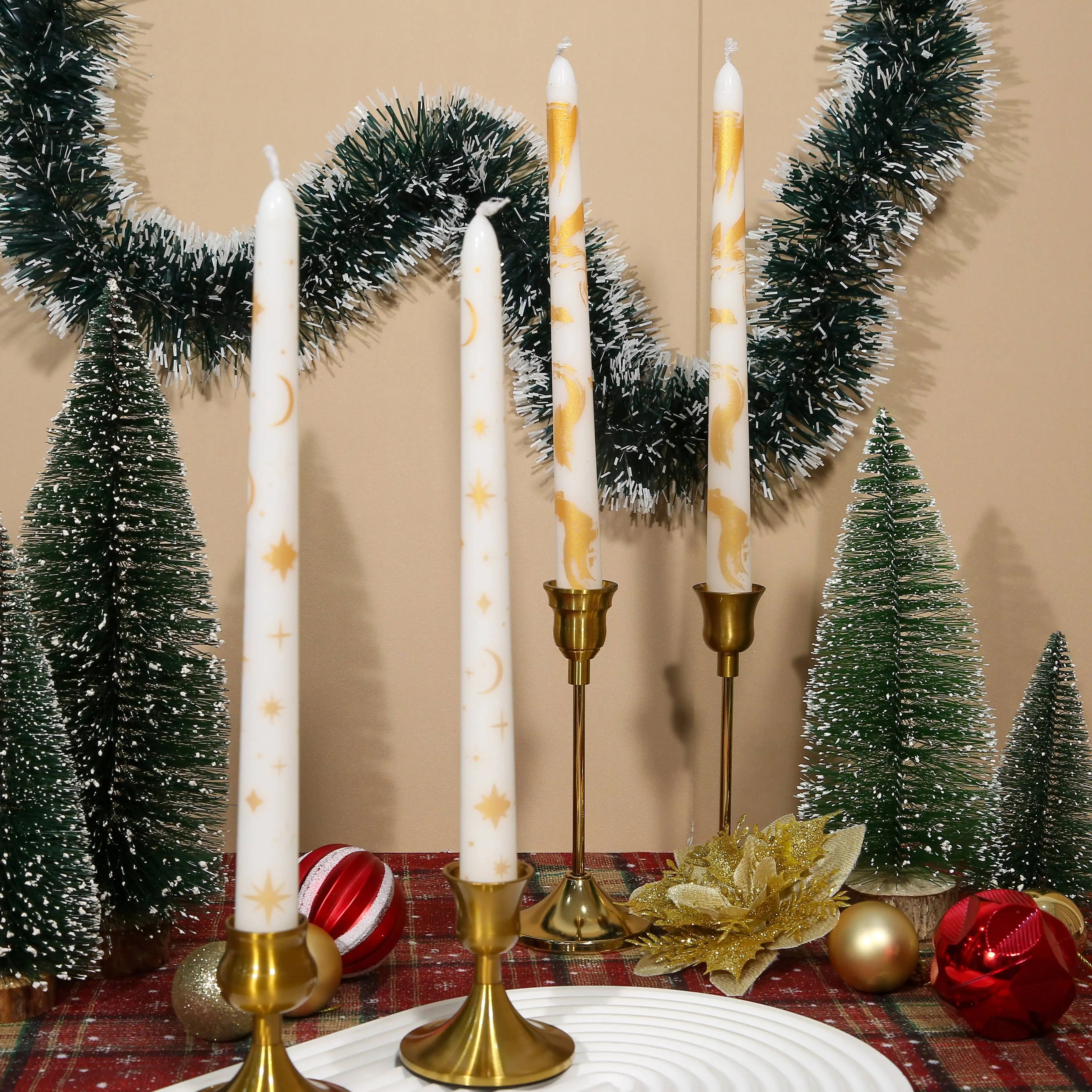 2 Pack 10inch  Unscented Taper Candles with Star, Moon Pattern