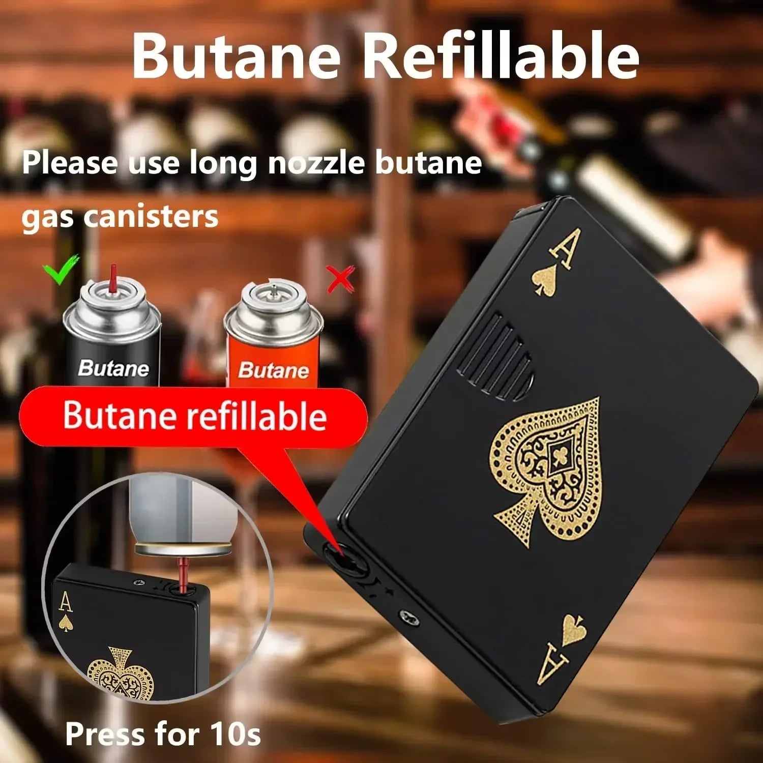Creative Playing Cards Ace of Spades Lighter Butane Windproof Straight Metal Lighter