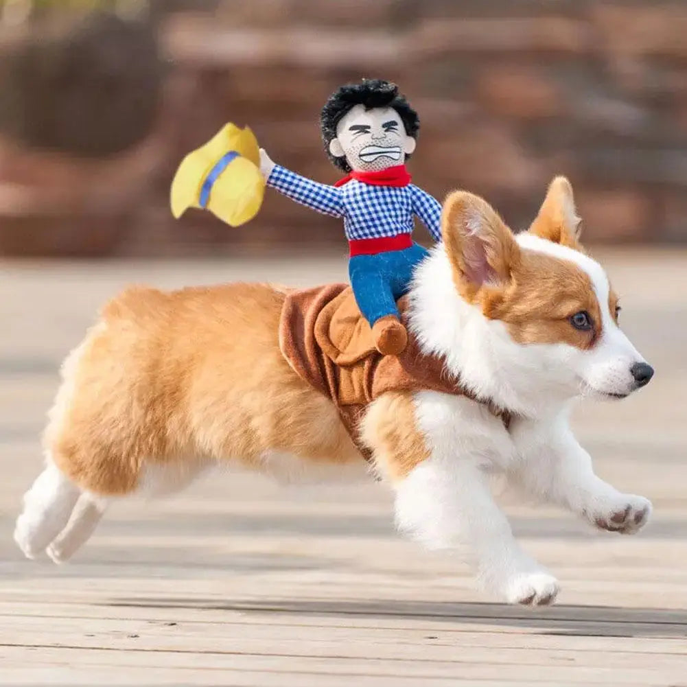 Pet Dog Cowboy Rider Clothes with Hat Cute Puppy Dogs Cosplay Costume
