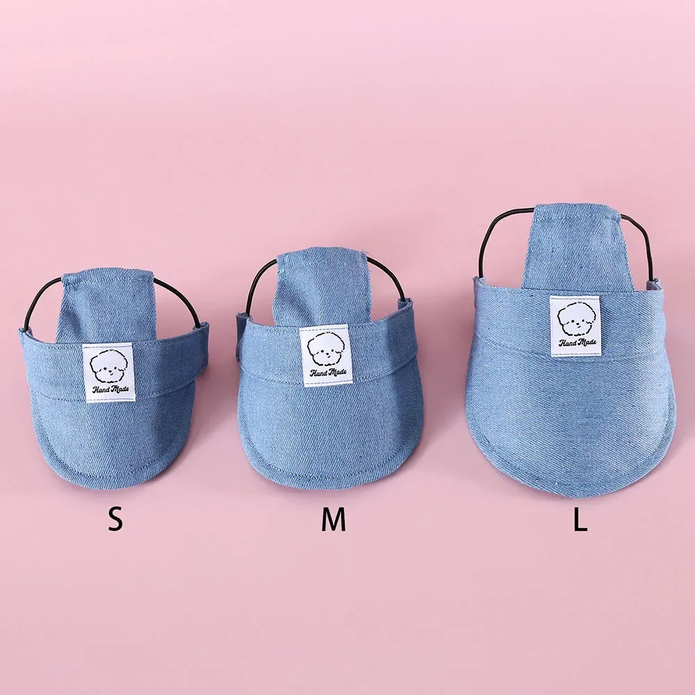 Dog Hat with Ear Holes Adjustable Denim Dog Sun Protection Hat