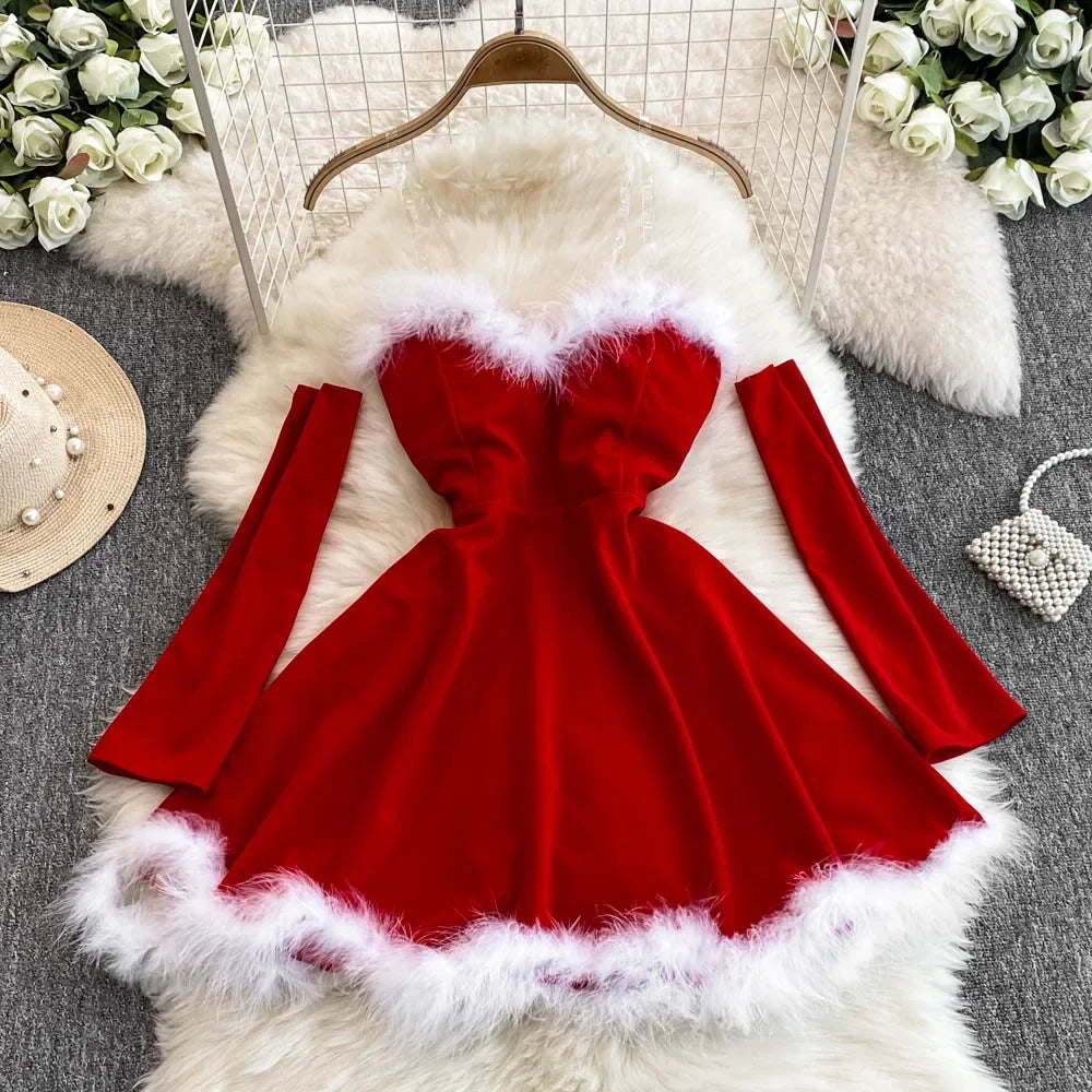 Women's Christmas Dress Sexy Low-cut Waist Ling Dress