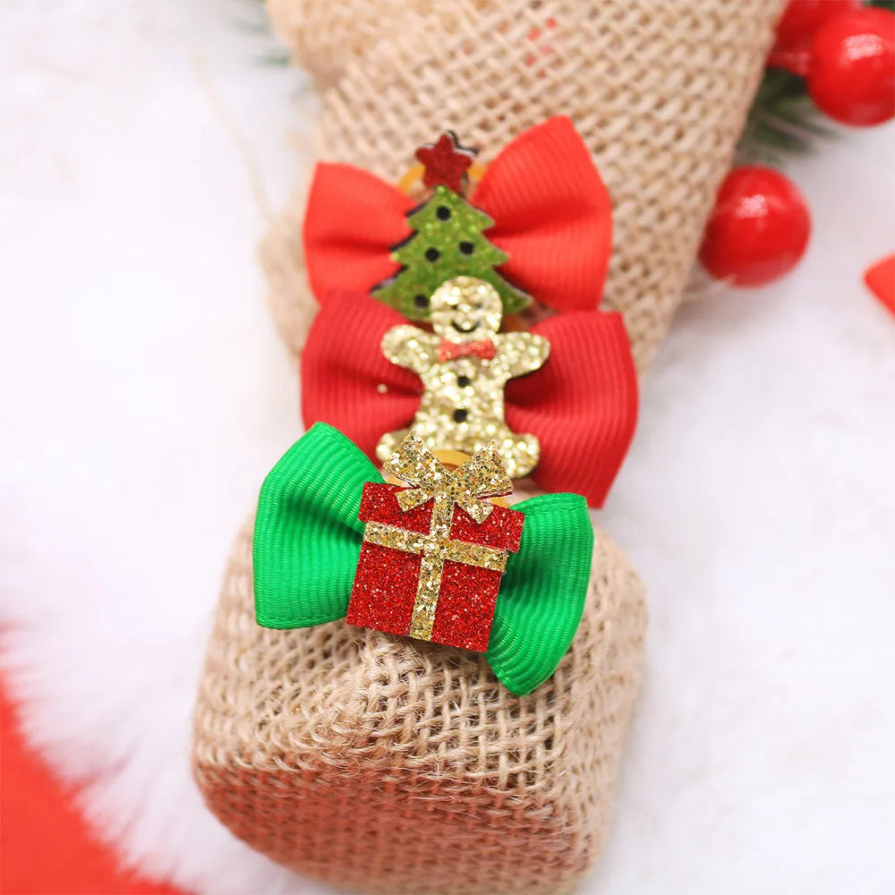 Dog Bows With Rubber Bands For Christmas Party Puppy Bowknots