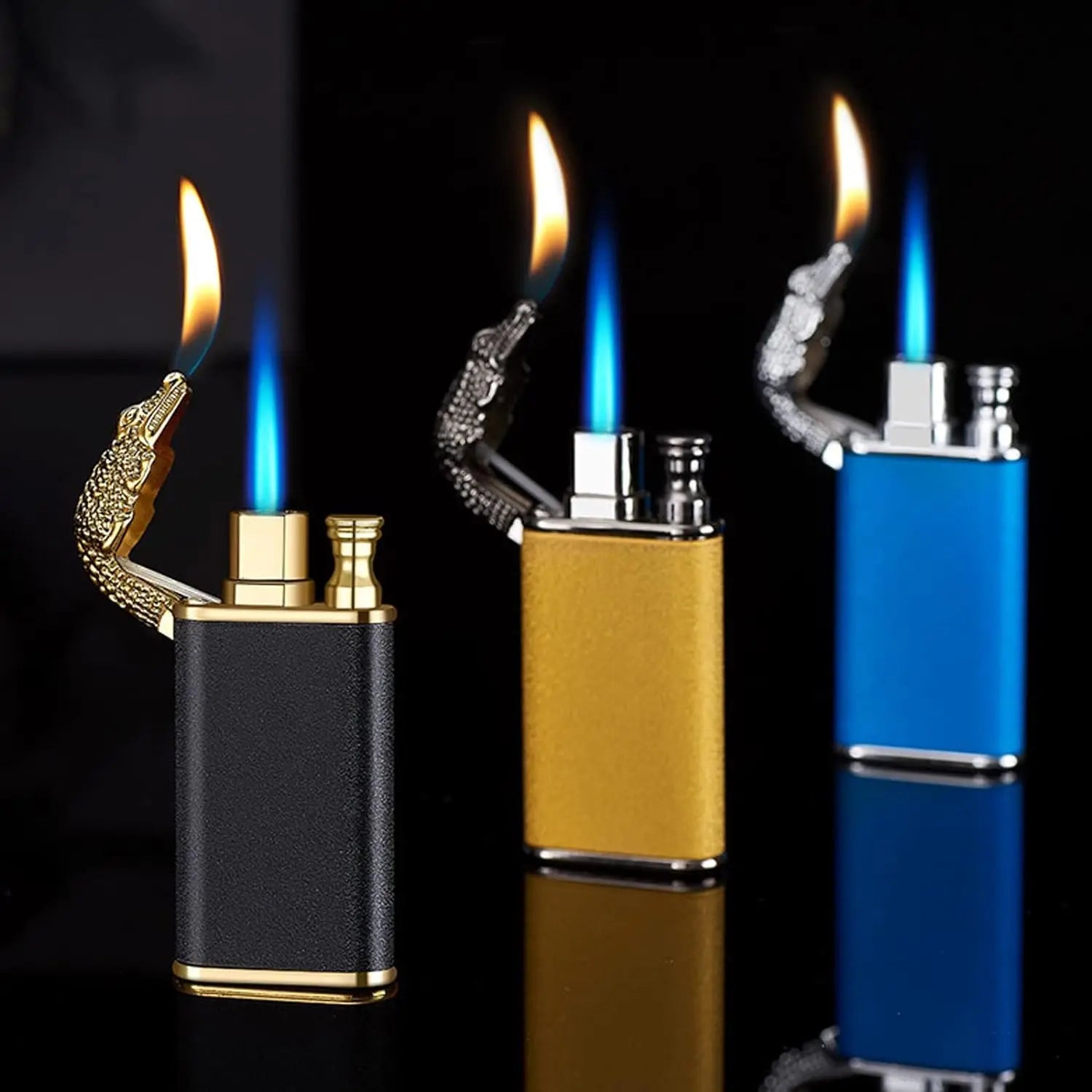Cool Magic Crocodile Dual Flame Torch Lighter Windproof Jet Torch Lighter Refillable Butane