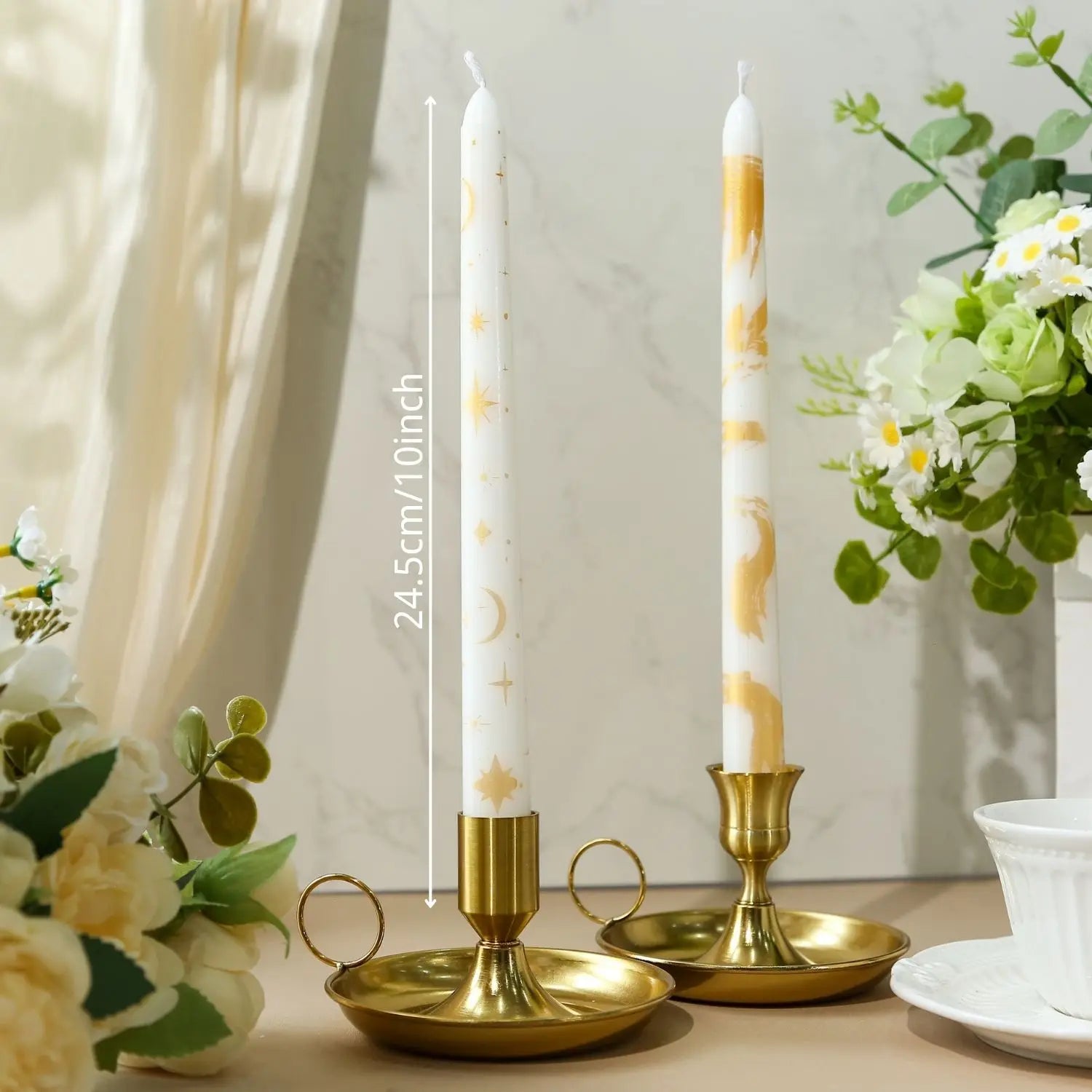 2 Pack 10inch  Unscented Taper Candles with Star, Moon Pattern