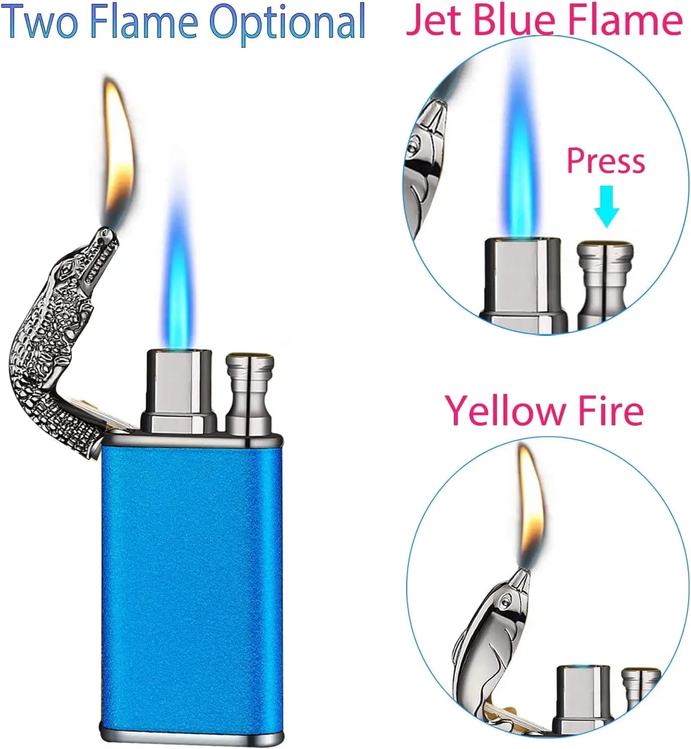 Cool Magic Crocodile Dual Flame Torch Lighter Windproof Jet Torch Lighter Refillable Butane