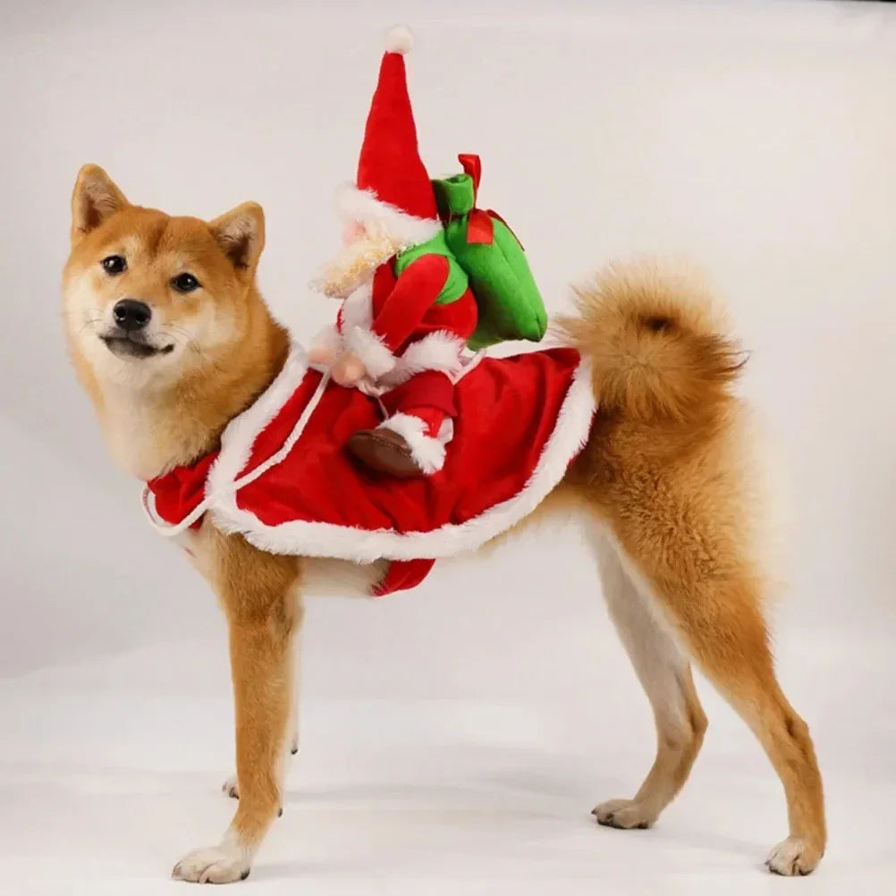 Funny Christmas Dog Costume - Santa Claus Riding on Pet