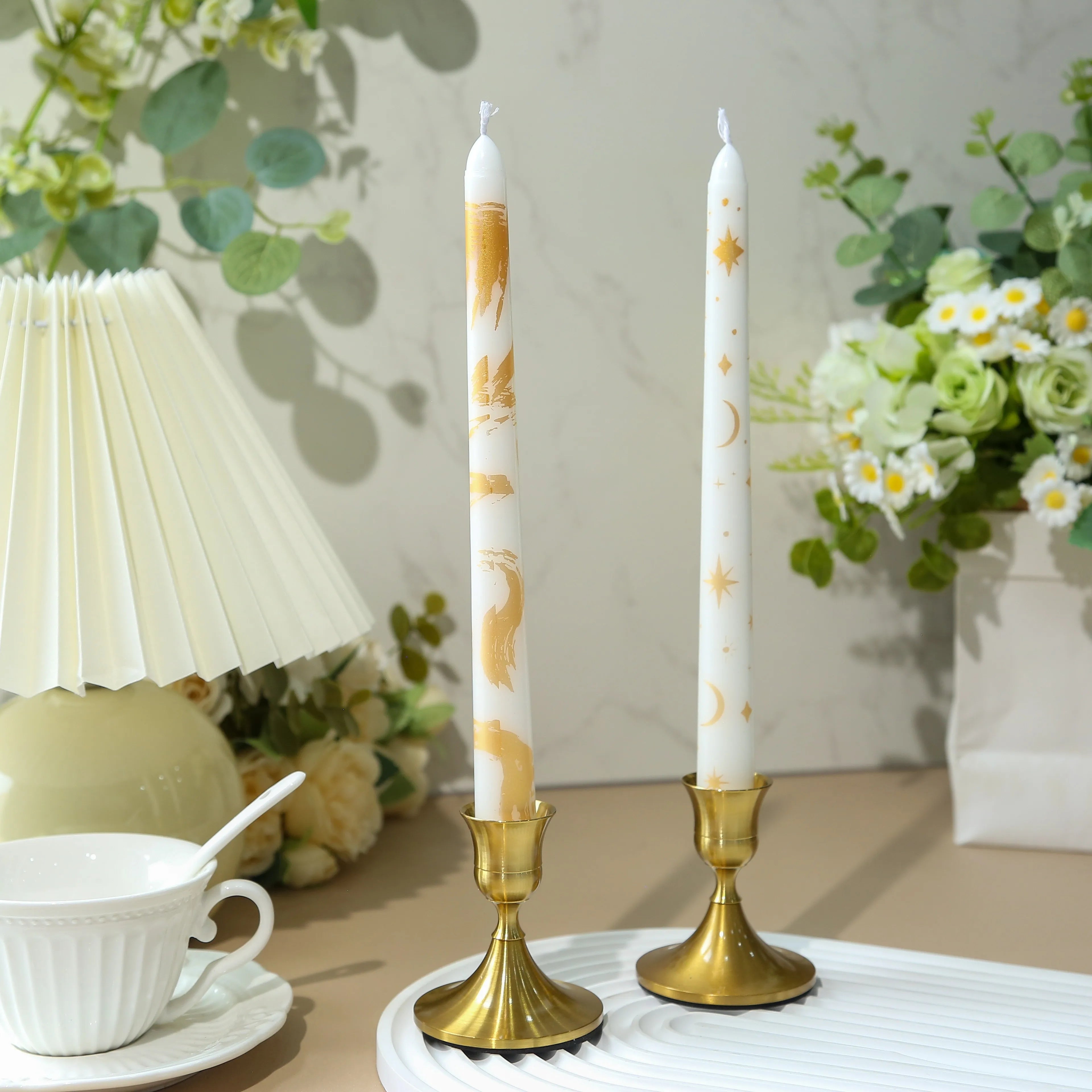 2 Pack 10inch  Unscented Taper Candles with Star, Moon Pattern