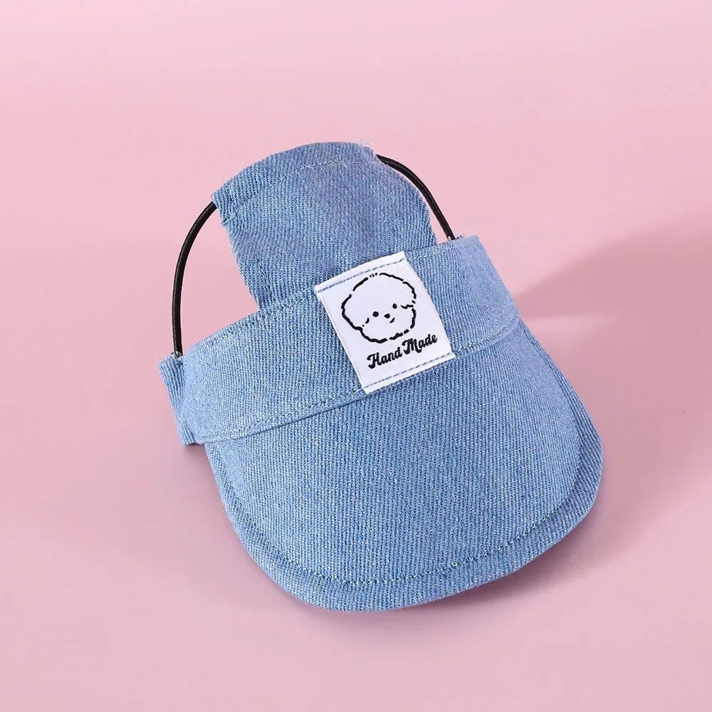 Dog Hat with Ear Holes Adjustable Denim Dog Sun Protection Hat