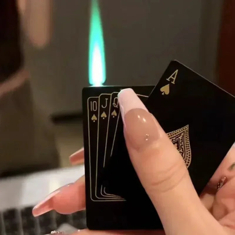 Creative Playing Cards Ace of Spades Lighter Butane Windproof Straight Metal Lighter