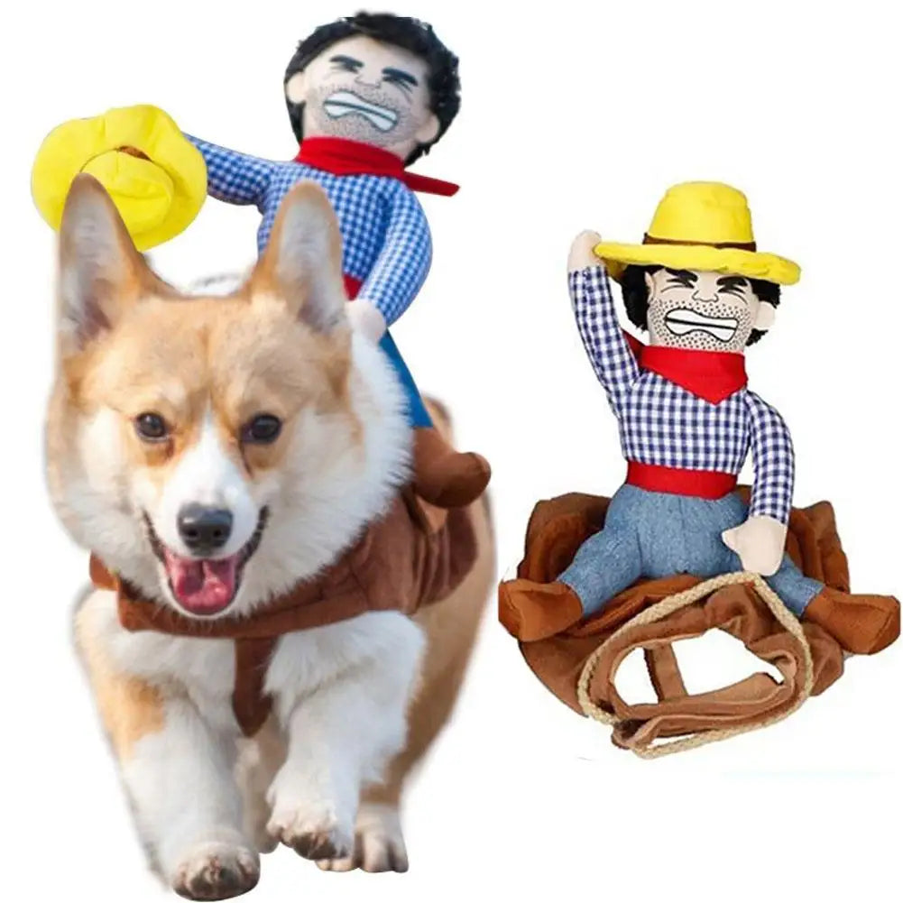 Pet Dog Cowboy Rider Clothes with Hat Cute Puppy Dogs Cosplay Costume