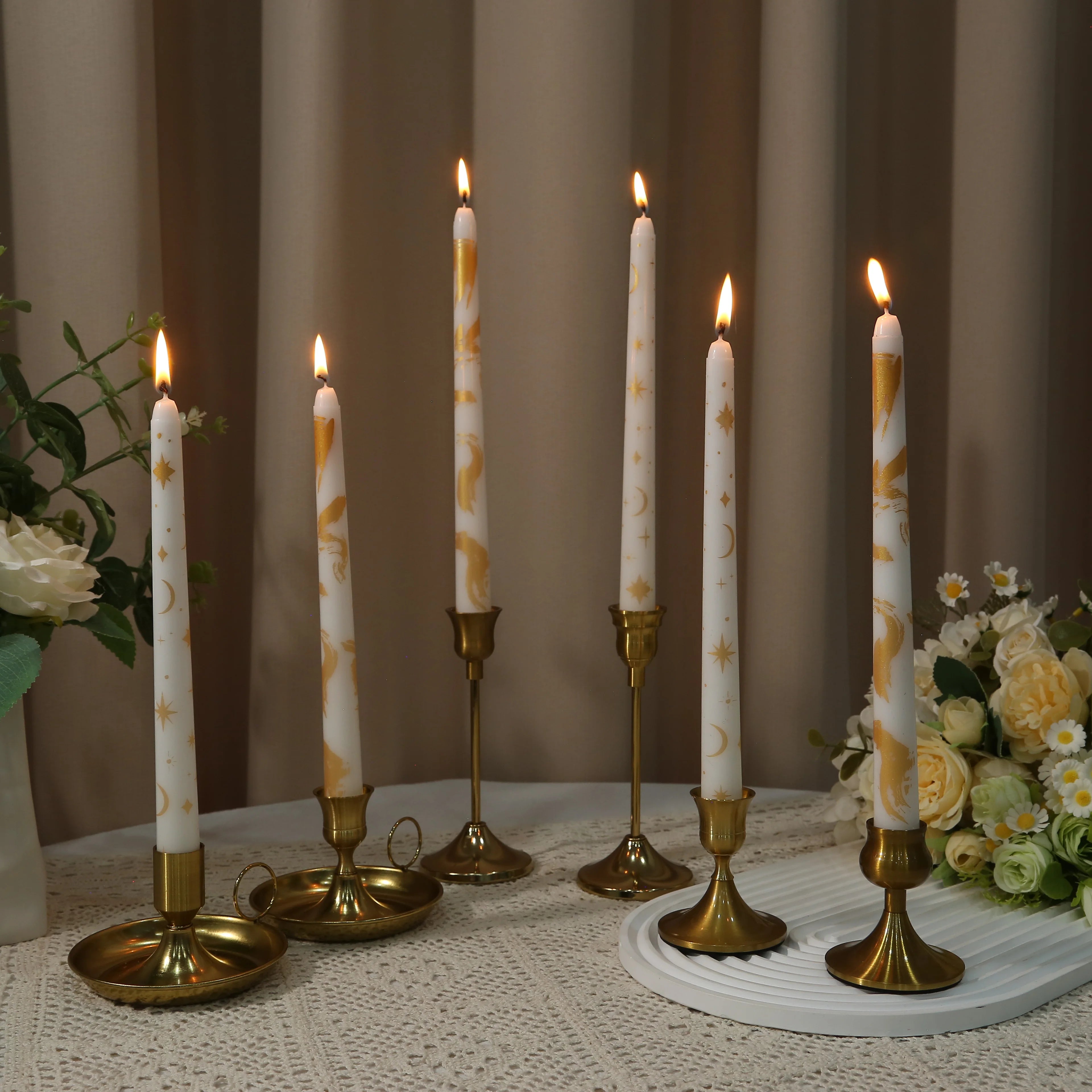 2 Pack 10inch  Unscented Taper Candles with Star, Moon Pattern
