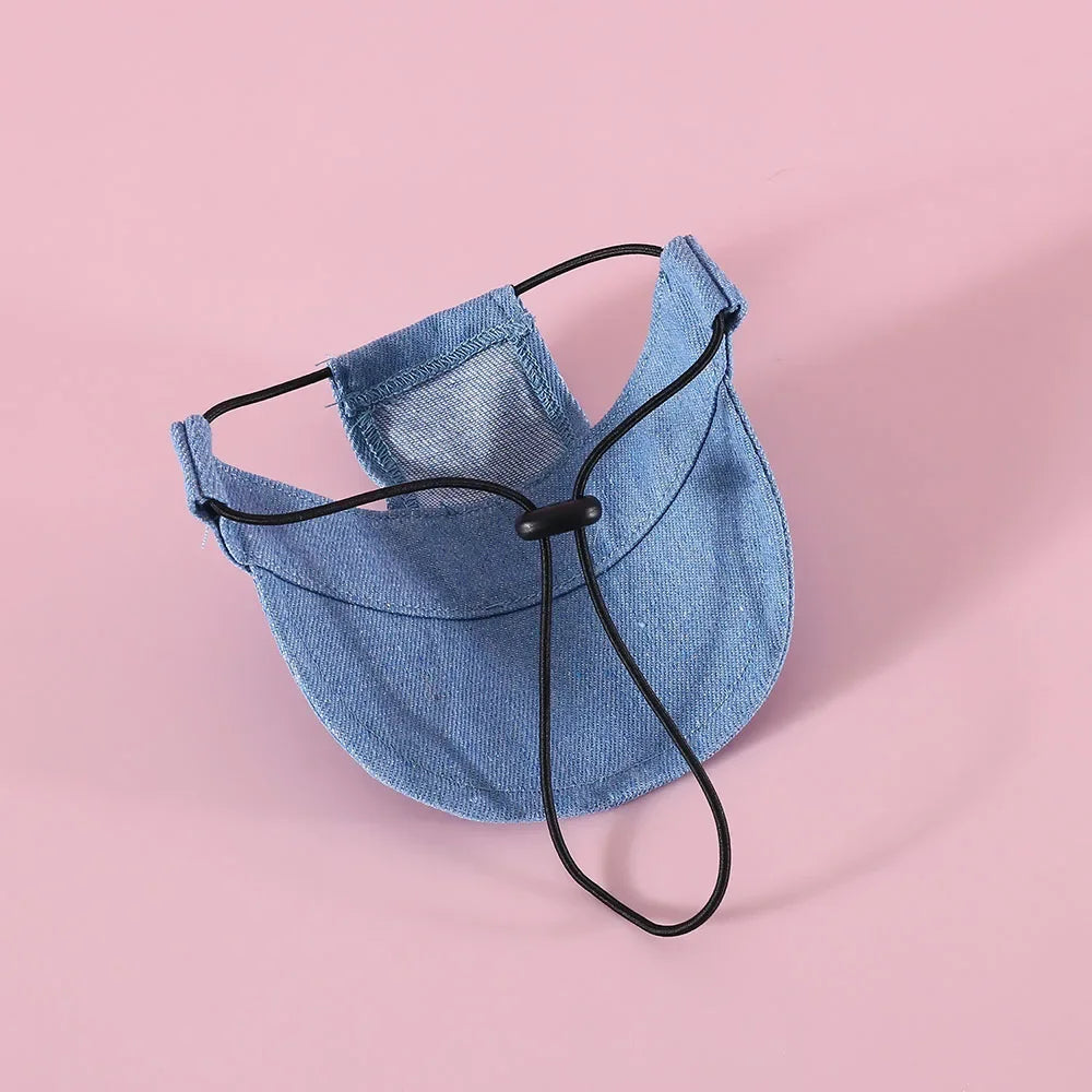 Dog Hat with Ear Holes Adjustable Denim Dog Sun Protection Hat