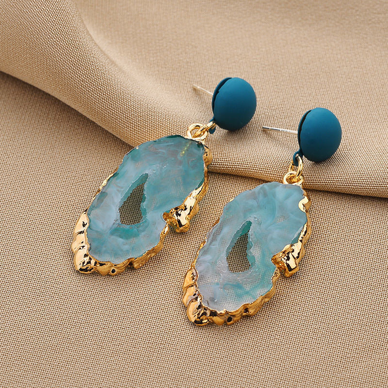 Natural Crystals Energy Multiplier Lucky Wealth Stone Earrings