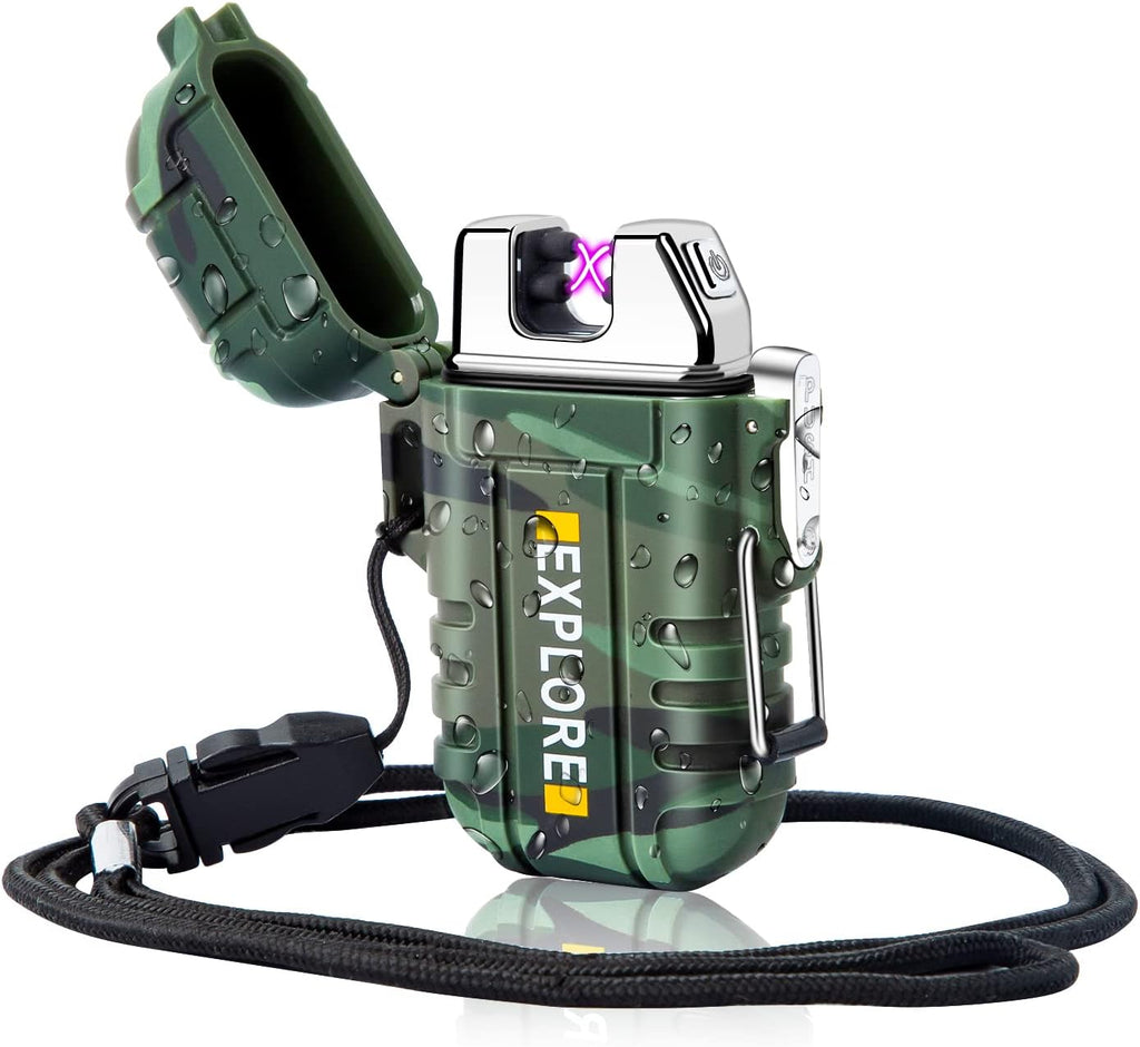 Waterproof Electric Lighter Windproof Dual Arc USB Rechargeable Flameless Plasma Lighters