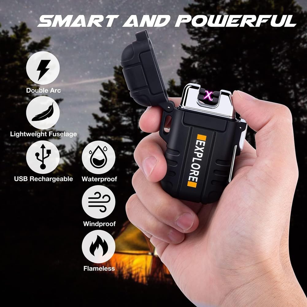 Waterproof Electric Lighter Windproof Dual Arc USB Rechargeable Flameless Plasma Lighters
