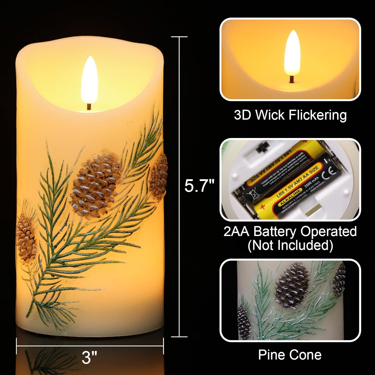 Flameless Candles with Timer, Battery Operated Flickering Wick