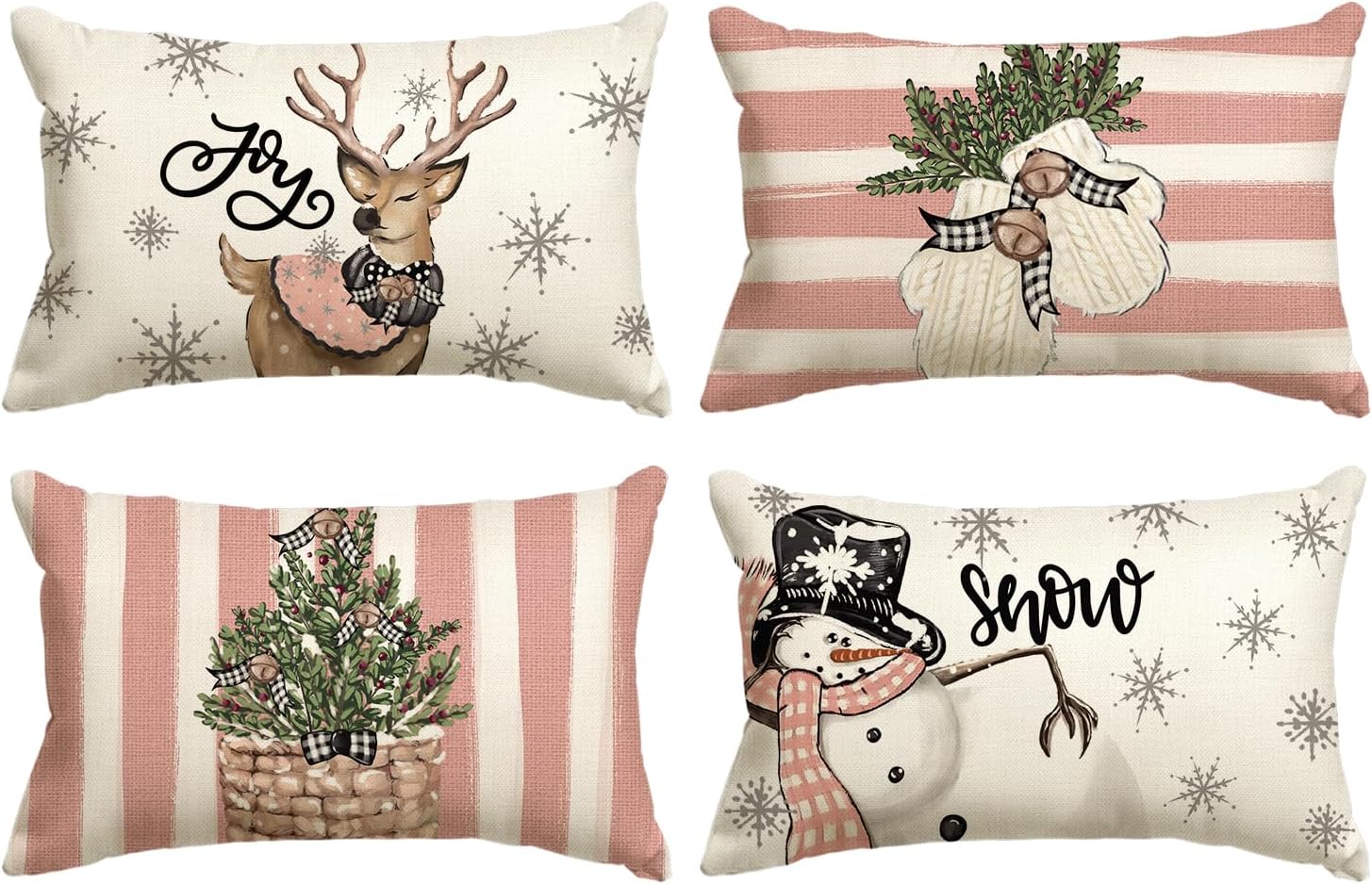 Christmas Snowman Reindeer Gloves Eucalyptus Throw Pillow Covers