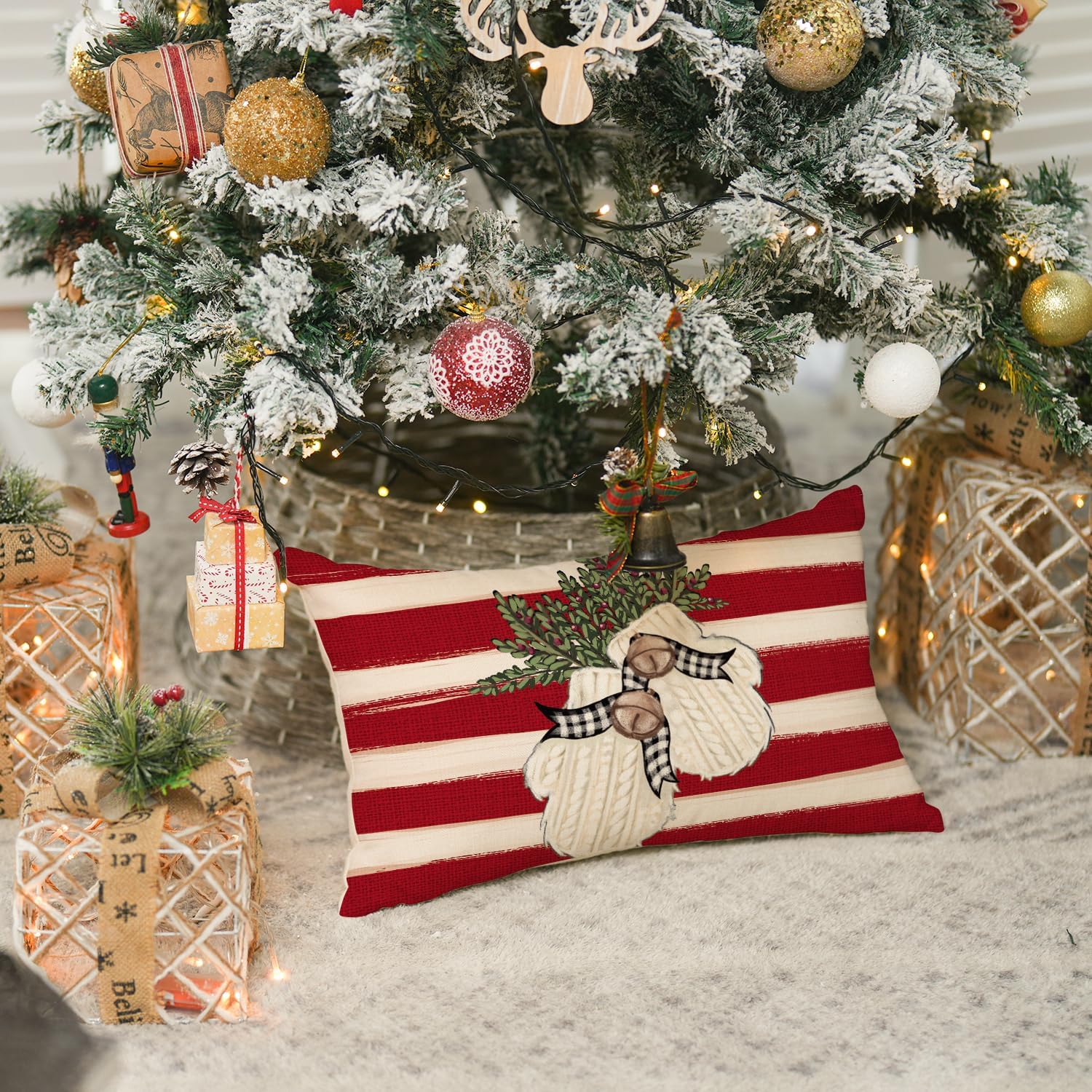 Christmas Snowman Reindeer Gloves Eucalyptus Throw Pillow Covers