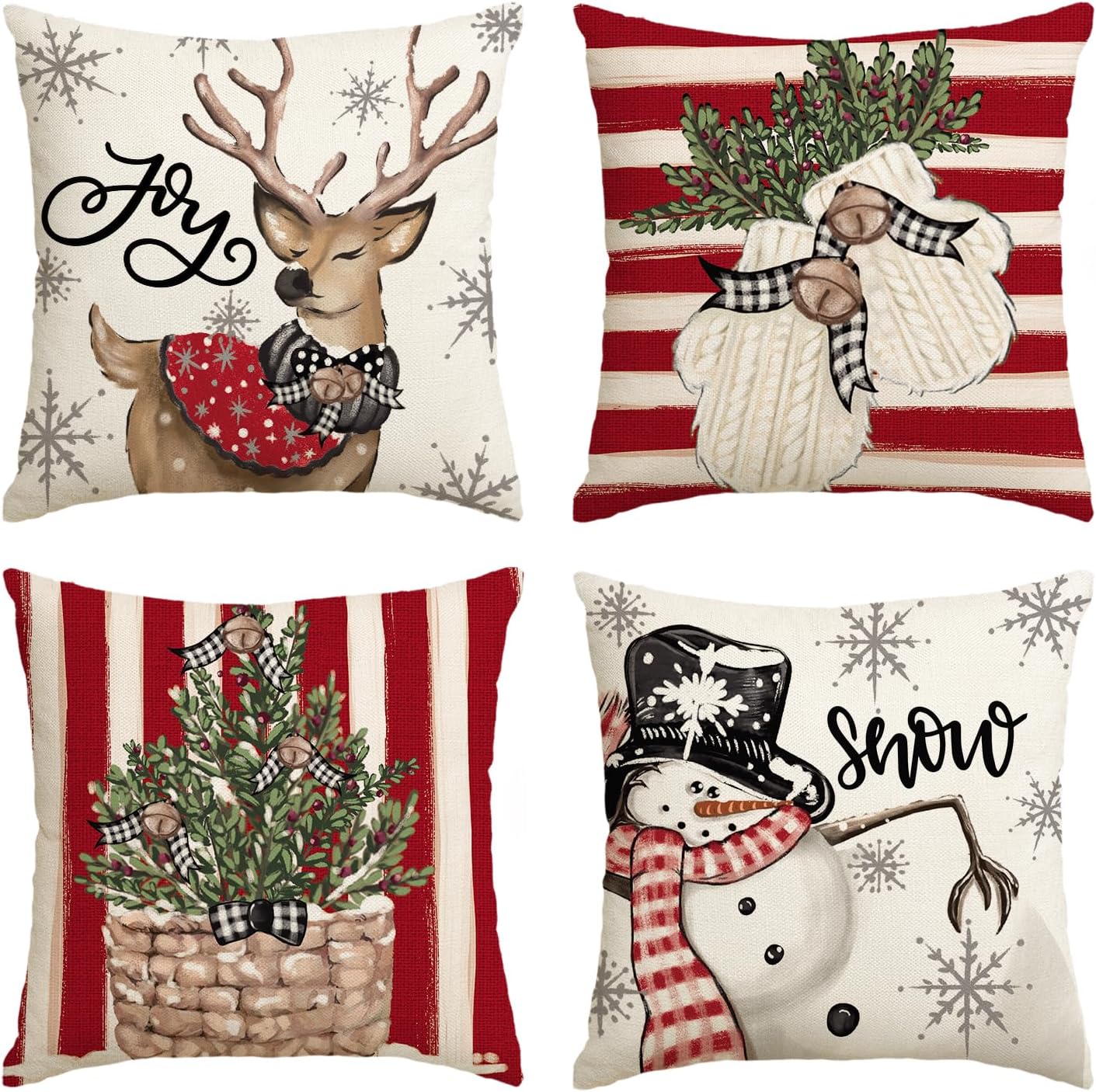 Christmas Snowman Reindeer Gloves Eucalyptus Throw Pillow Covers