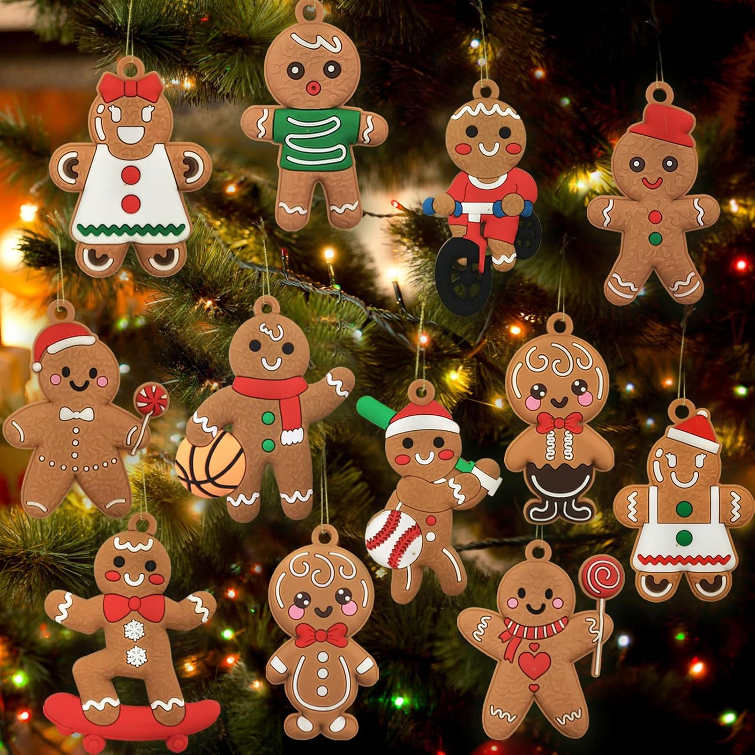 12pcs Gingerbread Man Ornaments Tree Hanging Decorations