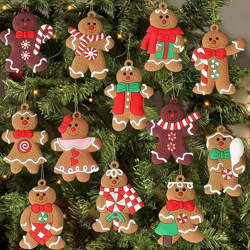 12pcs Gingerbread Man Ornaments Tree Hanging Decorations