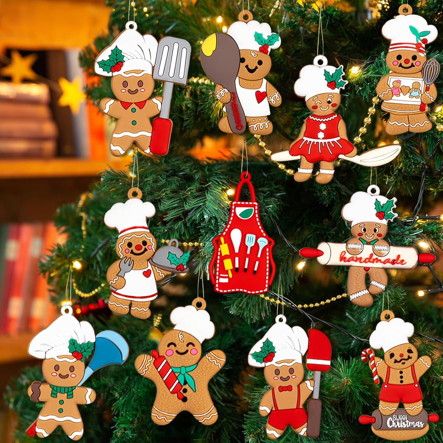 12pcs Gingerbread Man Ornaments Tree Hanging Decorations