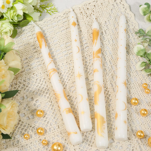 2 Pack 10inch  Unscented Taper Candles with Star, Moon Pattern