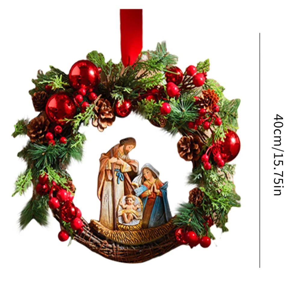 40CM Red Christmas Wreath Jesus Sacred Wreath Home Decoration
