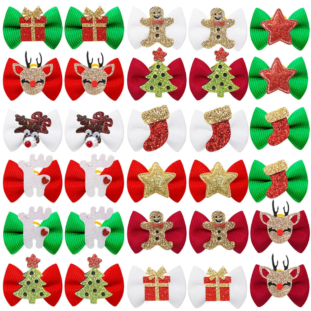 Dog Bows With Rubber Bands For Christmas Party Puppy Bowknots