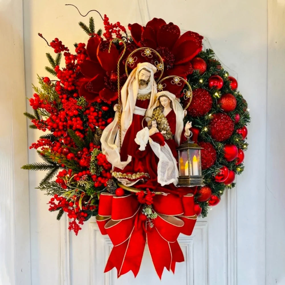 40CM Red Christmas Wreath Jesus Sacred Wreath Home Decoration